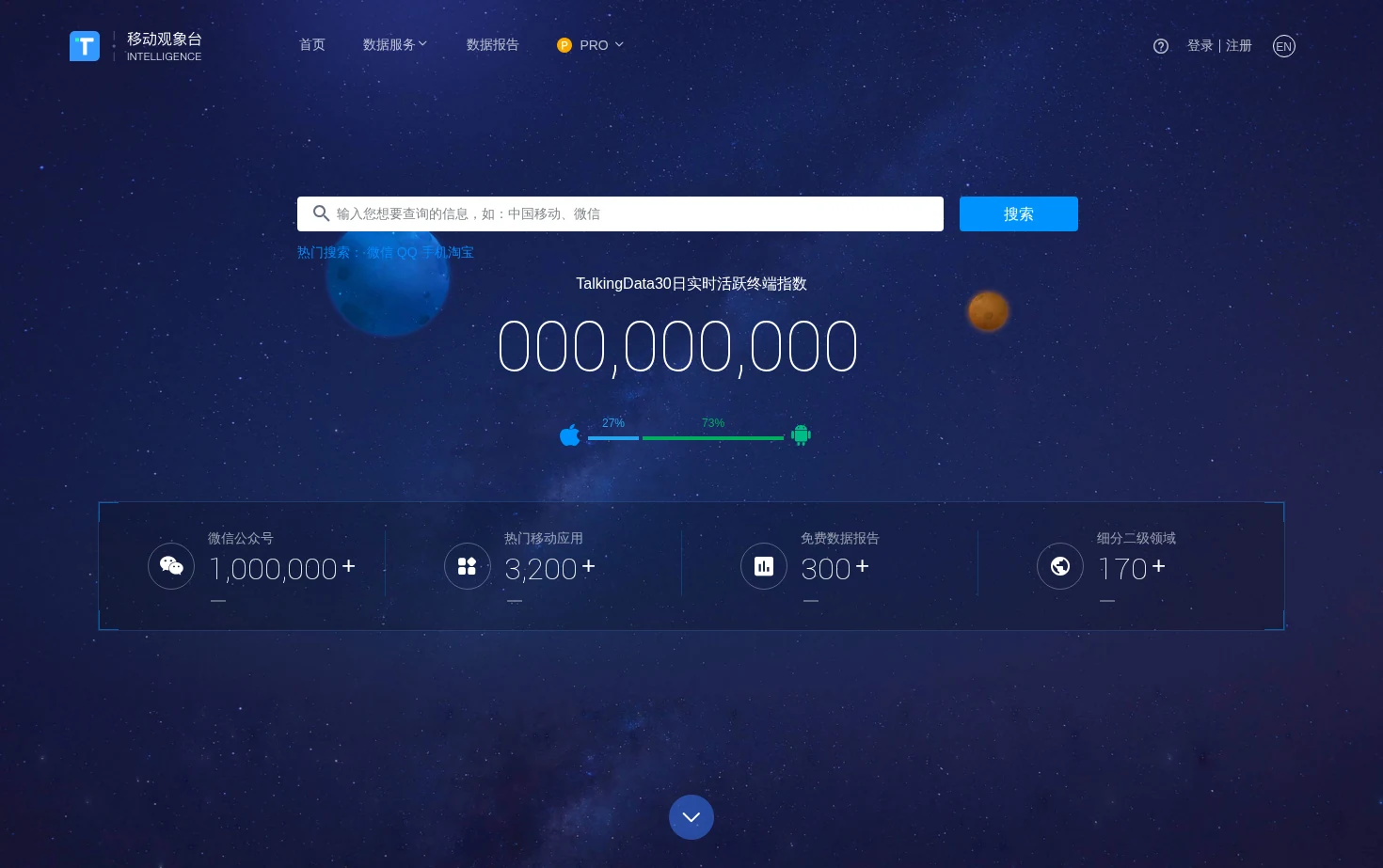 TalkingData移动观象台 页面快照